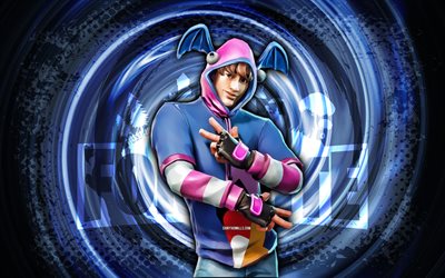 4k, k-pop, fortnite, fundo espiral azul, pele de k-pop, personagem k-pop fortnite, fortnite k-pop, personagens fortnite, arte grunge, pele k-pop