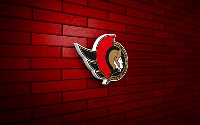 senadores de ottawa logotipo 3d, 4k, red brickwall, nhl, hockey, logotipo de senadores de ottawa, equipo de hockey canadiense, emblema de senadores de ottawa, logotipo deportivo, senadores de ottawa
