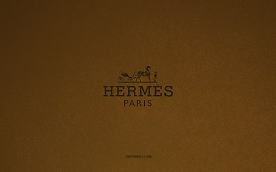 logotipo hermes, 4k, logos de fabricantes, emblema de hermes, textura de pedra marrom, hermes, marcas populares, sinal de hermes, fundo de pedra marrom