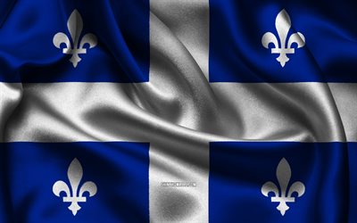 flag del quebec, 4k, province canadesi, bandiere di raso, giorno del quebec, bandiera del quebec, bandiere di raso wavy, province del canada, quebec, canada