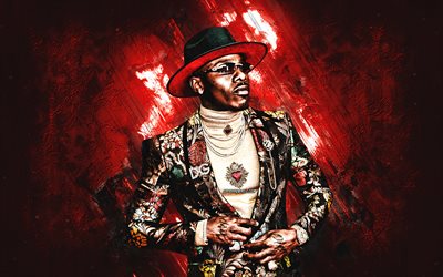 DaBaby, American rapper, red stone background, Jonathan Lyndale Kirk, DaBaby art, popular rappers