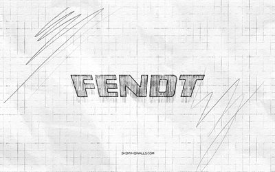 fendt sketch logo, 4k, sfondo di carta a scacchi, logo black fendt, marchi, schizzi del logo, logo fendt, disegno a matita, fendt