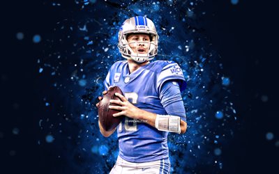 Jared Goff, 4k, blue neon lights, Detroit Lions, NFL, american football, Jared Goff 4K, blue abstract background, Jared Goff Detroit Lions