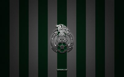 Mexico national football team logo, CONCACAF, North America, green white carbon background, Mexico national football team emblem, football, Mexico national football team, Mexico