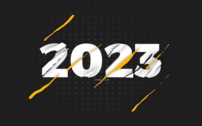 feliz ano novo 2023, 4k, grey 2023 background, 2023 concepts, 2023 creative background, 2023 modelo, 2023 cartão de felicitações