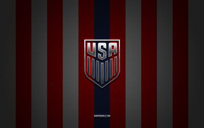 米国ナショナルサッカーチームのロゴ, concacaf, 北米, 赤と白の炭素の背景, 米国ナショナルサッカーチームのエンブレム, サッカー, アメリカナショナルサッカーチーム, アメリカ合衆国
