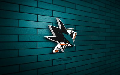 san jose sharks 3d -logo, 4k, blue brickwall, nhl, hockey, san jose sharks logo, american hockey team, san jose sharks emblem, sportlogo, san jose sharks