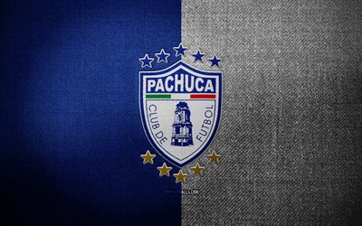 CF Pachuca badge, 4k, blue white fabric background, Liga MX, CF Pachuca logo, CF Pachuca emblem, sports logo, mexican football club, CF Pachuca, soccer, football, Pachuca FC
