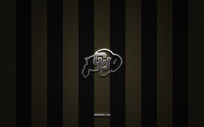 colorado buffalo logosu, amerikan futbolu takımı, ncaa, siyah ve altın karbon arka plan, colorado buffalo amblemi, amerikan futbolu, colorado mandası, amerika birleşik devletleri, colorado buffalo gümüş metal logosu