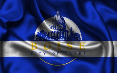 drapeau boise, 4k, villes américaines, drapeaux de satin, jour de boise, drapeau de boise, drapeaux de satin ondulés, villes de l'idaho, boise idaho, etats unis, boisé