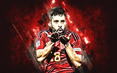 jordi alba, selección de fútbol de españa, futbolista español, retrato, fondo de piedra roja, españa, fútbol