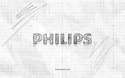 logotipo de boceto de philips, 4k, fondo de papel a cuadros, logotipo negro de philips, marcas, bocetos de logotipos, logotipo de philips, dibujo a lápiz, philips