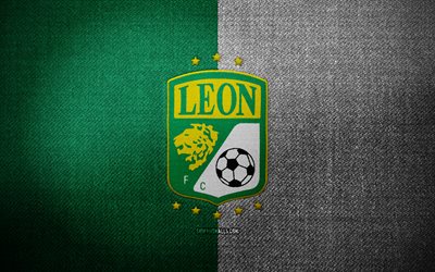 club leon rozeti, 4k, yeşil beyaz kumaş arka plan, lig mx, club leon logosu, club leon amblemi, spor logosu, meksika futbol kulübü, kulüp leon, futbol, leon fc