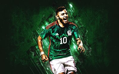 Alexis Vega, Mexico national football team, portrait, mexican football player, green stone background, football, Mexico, Ernesto Alexis Vega Rojas