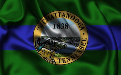Chattanooga flag, 4K, US cities, satin flags, Day of Chattanooga, flag of Chattanooga, American cities, wavy satin flags, cities of Tennessee, Chattanooga Tennessee, USA, Chattanooga