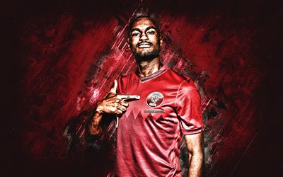 Abdelkarim Hassan, Qatar national football team, Qatari football player, defender, portrait, burgundy stone background, Qatar, football