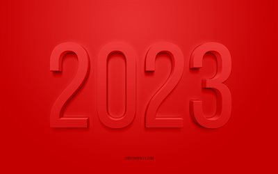 2023 خلفية حمراء ثلاثية الأبعاد, 4k, عام جديد سعيد 2023, خلفية حمراء, 2023 مفاهيم, 2023 سنة جديدة سعيدة, 2023 الخلفية