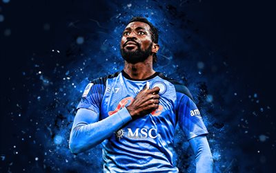 Frank Anguissa, 4k, blue neon lights, Napoli FC, Serie A, cameroonian footballers, football, Andre Zambo Anguissa, SSC Napoli, Frank Anguissa 4K, soccer, Andre-Frank Zambo Anguissa, Frank Anguissa Napoli