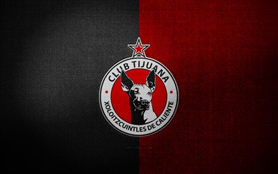 Club Tijuana badge, 4k, red black fabric background, Liga MX, Club Tijuana logo, Club Tijuana emblem, sports logo, mexican football club, Club Tijuana, soccer, football, Tijuana FC