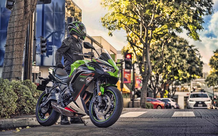 2022 kawasaki ninja 650 vista frontal, exterior, verde preto ninja 650, motos esportivas, motos de corrida japonesas, kawasaki
