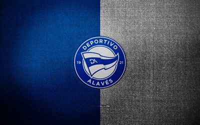 Deportivo Alaves badge, 4k, blue white fabric background, LaLiga2, Deportivo Alaves logo, Deportivo Alaves emblem, sports logo, Deportivo Alaves flag, spanish football club, Deportivo Alaves, La Liga 2, soccer, football, Deportivo Alaves FC