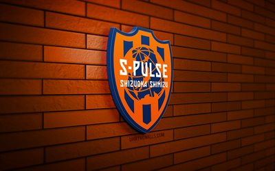 Shimizu S-Pulse 3D logo, 4K, orange brickwall, J1 League, soccer, japanese football club, Shimizu S-Pulse logo, Shimizu S-Pulse emblem, football, Shimizu S-Pulse, sports logo, Shimizu S-Pulse FC