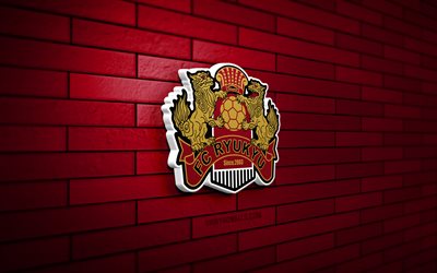 logo fc ryukyu 3d, 4k, muro di mattoni viola, lega j2, calcio, squadra di calcio giapponese, logo dell'fc ryukyu, stemma dell'fc ryukyu, fc ryuku, logo sportivo, ryukyu fc
