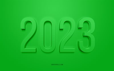 2023 خلفية خضراء ثلاثية الأبعاد, 4k, عام جديد سعيد 2023, خلفية خضراء, 2023 الخلفية البيئية, 2023 مفاهيم, 2023 سنة جديدة سعيدة, 2023 الخلفية
