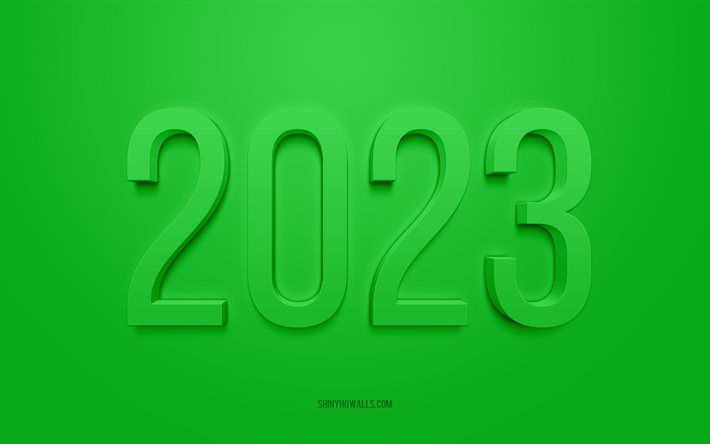 2023 grüner 3d hintergrund, 4k, frohes neues jahr 2023, grüner hintergrund, 2023 öko hintergrund, 2023 konzepte, 2023 frohes neues jahr, hintergrund 2023