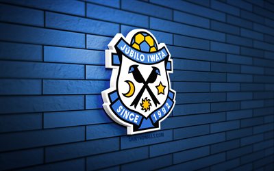 logo jubilo iwata 3d, 4k, muro di mattoni blu, lega j1, calcio, squadra di calcio giapponese, logo jubilo iwata, stemma jubilo iwata, giubilo iwata, logo sportivo, jubilo iwata fc