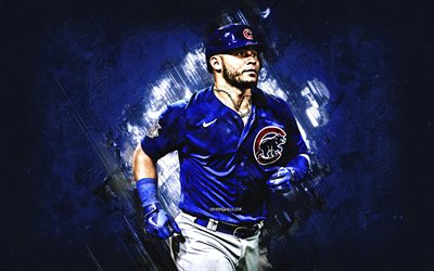 Willson Contreras, Chicago Cubs, Venezuelan baseball player, MLB, portrait, blue stone background, baseball, USA, Major League Baseball