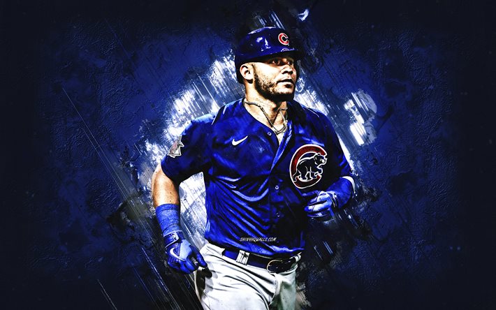 Willson Contreras, Chicago Cubs, Venezuelan baseball player, MLB, portrait, blue stone background, baseball, USA, Major League Baseball