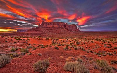 mesa sentinelle, soirée, le coucher du soleil, monument valley, roches rouges, butte, arizona, rochers, etats unis