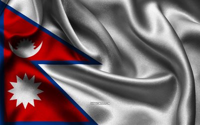 علم نيبال, 4k, الدول الآسيوية, أعلام الساتان, يوم نيبال, أعلام الساتان المتموجة, العلم النيبالي, الرموز الوطنية النيبالية, آسيا, نيبال