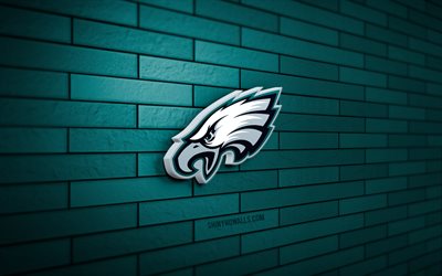 Philadelphia Eagles 3D logo, 4K, turquoise brickwall, NFL, american football, Philadelphia Eagles logo, american football team, sports logo, Philadelphia Eagles