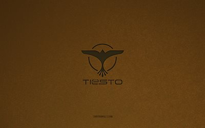 Tiesto logo, 4k, music logos, Tiesto emblem, brown stone texture, Tiesto, music brands, Tiesto sign, brown stone background, DJ Tiesto, Tijs Michiel Verwest