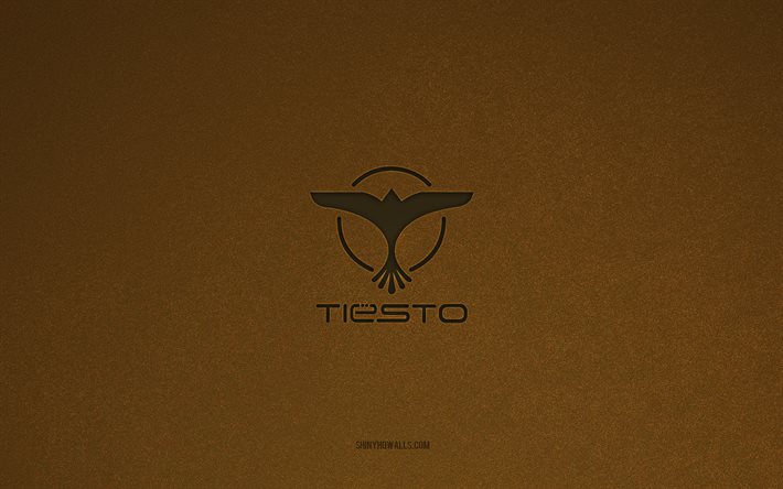 Tiesto logo, 4k, music logos, Tiesto emblem, brown stone texture, Tiesto, music brands, Tiesto sign, brown stone background, DJ Tiesto, Tijs Michiel Verwest