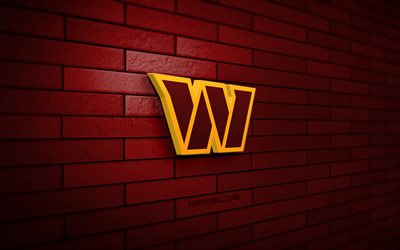 شعار washington commanders 3d, 4k, بورجوندي brickwall, اتحاد كرة القدم الأميركي, كرة القدم الأمريكية, شعار قادة واشنطن, فريق كرة القدم الأمريكية, شعار رياضي, قادة واشنطن