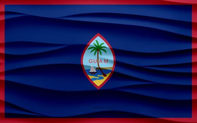 4k, Flag of Guam, 3d waves plaster background, Guam flag, 3d waves texture, Guam national symbols, Day of Guam, Oceania countries, 3d Guam flag, Guam, Oceania