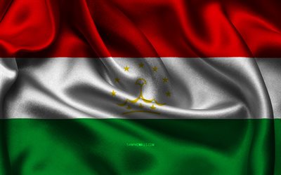 タジキスタンの国旗, 4k, アジア諸国, サテンフラグ, タジキスタンの日, 波状のサテンの旗, 多治城の旗, タジクの国のシンボル, アジア, タジキスタン