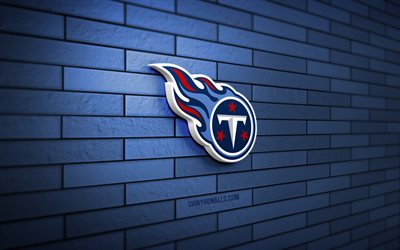 tennessee titans 3d-logo, 4k, blaue ziegelwand, nfl, american football, tennessee titans-logo, american-football-team, sportlogo, tennessee titans