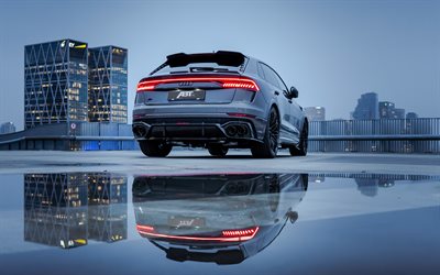 4k, ABT RS Q8-R, back view, 2021 cars, SUVs, tuning, Gray Audi Q8, reflection, 2021 Audi Q8, german cars, Audi