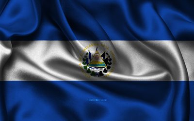 Salvador flag, 4K, North American countries, satin flags, flag of Salvador, Day of Salvador, wavy satin flags, Salvadoran flag, Salvadoran national symbols, El Salvador, North America, Salvador