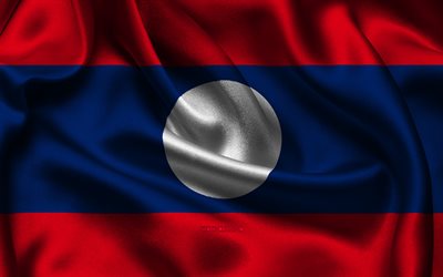 bandera de laos, 4k, países asiáticos, banderas de satén, día de laos, banderas de satén onduladas, símbolos nacionales de laos, asia, laos