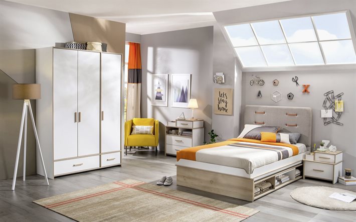 세련된 인테리어, 십대 침실, 침실의 회색 흰색, 십대 침실에 대한 아이디어, 어린이 방, 세련된 인테리어 디자인, 십대 침실 프로젝트, 밝은 회색 가구