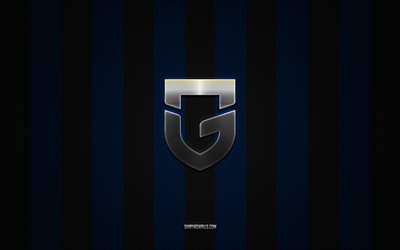 logotipo de gamba osaka, club de fútbol japonés, liga j1, fondo de carbono negro azul, emblema de gamba osaka, fútbol, gamba osaka, japón, logotipo de metal plateado de gamba osaka