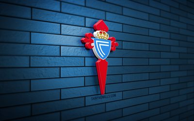 Celta Vigo 3D logo, 4K, blue brickwall, LaLiga, soccer, spanish football club, Celta Vigo logo, football, RC Celta, Celta Vigo, sports logo, Celta Vigo FC