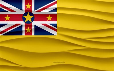 4k, bandiera di niue, onde 3d intonaco sfondo, bandiera niue, trama onde 3d, simboli nazionali niue, giorno di niue, paesi dell oceania, bandiera 3d niue, niue, oceania