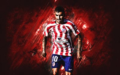 Angel Correa, Atletico Madrid, Argentine football player, red stone background, La Liga, Spain, football