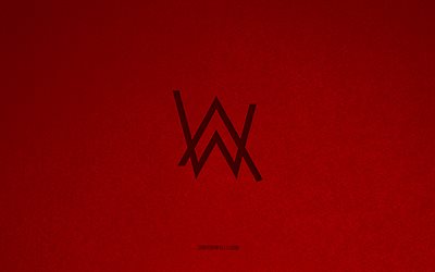 alan walker-logo, 4k, musiklogos, alan walker-emblem, rote steinstruktur, alan walker, musikmarken, alan walker-schild, roter steinhintergrund